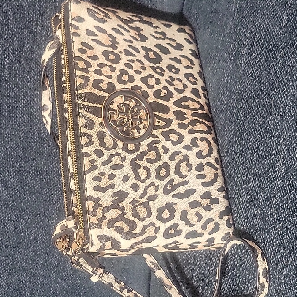 Guess Leopard Print Crossbody Bag in Black and Cream